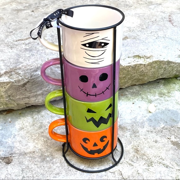 Rae Dunn SPOOKY, WICKED, BOO, TREATS Stacker Mugs - Picture 2 of 5